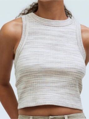 Madewell Brightside Rib Cutaway Crop Tank Heathered Cream Size Small